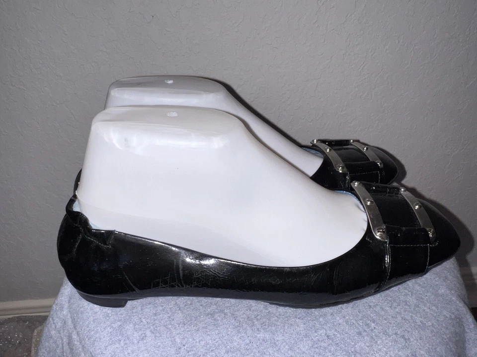 Zapatos planos de ballet de cuero negros BIALA punta cuadrada hebilla 8,5 ITALIA Foto 4 de 4