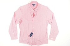 CLUB ROOM STRIPED RED PINK 2XL 18-18.5 SLIM FIT STRETCH BUTTON FRONT SHIRT NEW