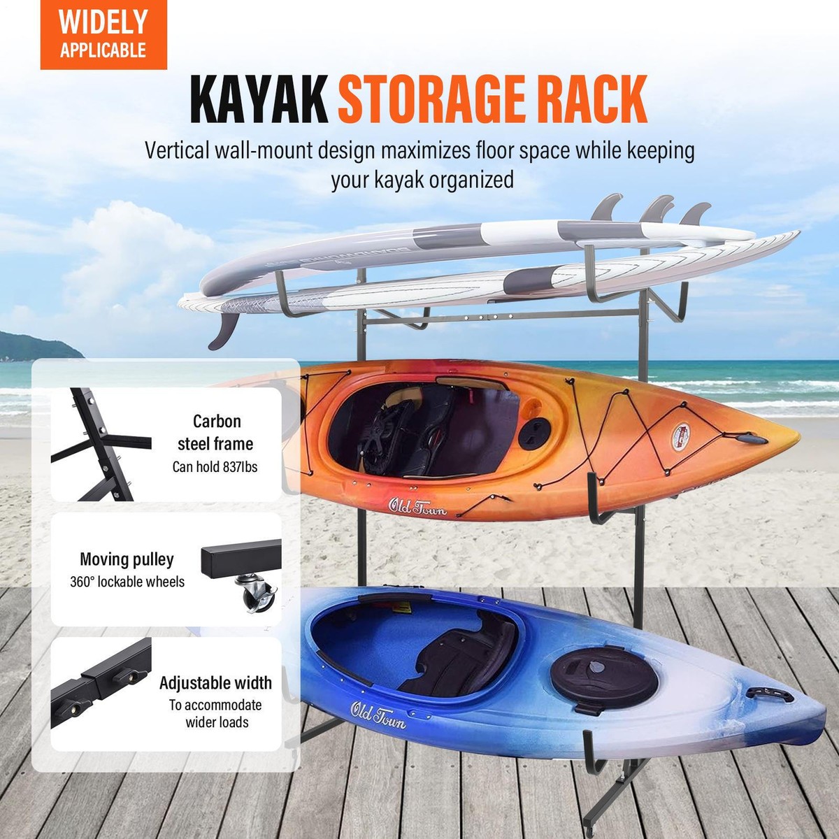 Kayak Lockable Surfboard Rack Kayak Storage Rack With Lockable