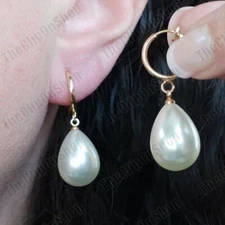 CLIP ON non-pierced PEARL drop EARRINGS cream/white TEARDROP clips GOLD/SILVER