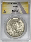 1923 Peace Silver Dollar ANACS MS 60