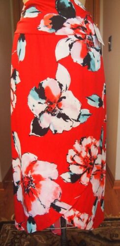 Maxi Skirt APT.9 Red Multi Color Floral Size XL-Low-High Hem-Elastic waist -NWT