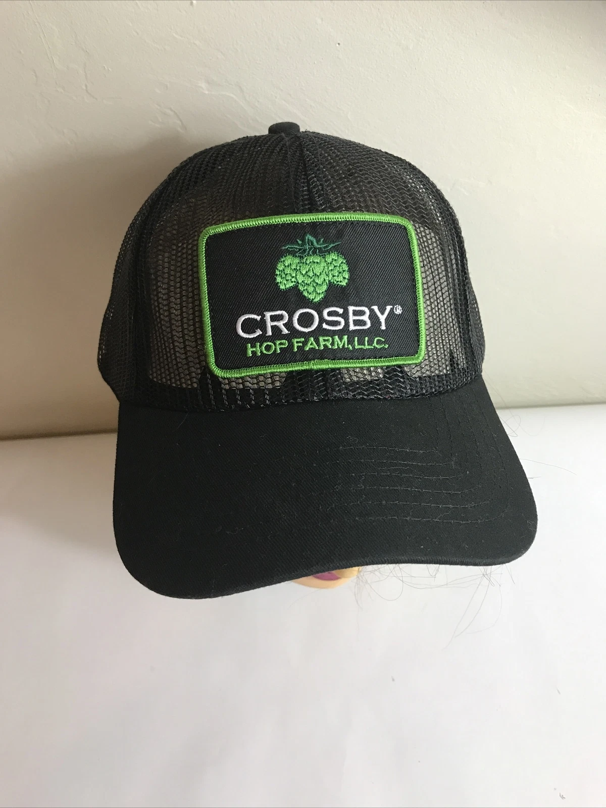 Crosby Hop Farm Black Trucker Hat Cap SnapBack Mesh