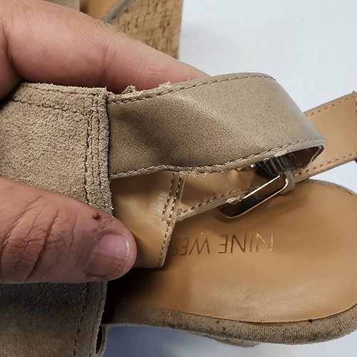 Nine West Size 8.5 Payton Suede Tan Leather Wedge Slingback Sandal Heels O - Picture 10 of 11