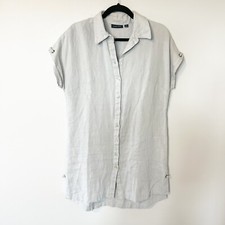 Gordon Smith linen button front tie back tunic top size 12 gray lagenlook