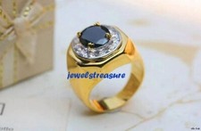 Natural Black Onyx  CZ Gemstones with 925 Sterling silver Gold Plated Ring 345