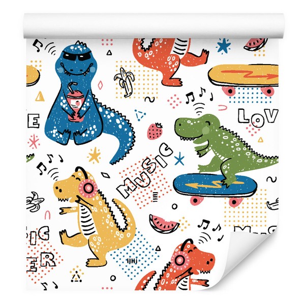 10M Vlies Tapete Kinderzimmer Dinosaurier Skateboards Bananen Xxl 1893-image