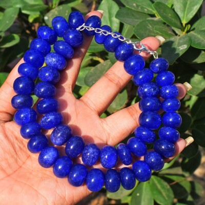 Top Qualität fantastische blaue Onyx 805,00 kt runde Form Perlen Halskette VK 17E564