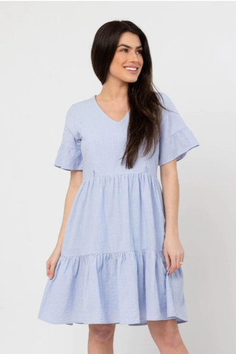 NURSING DRESS WITH POCKETS - BELL SLEEVE- PERIWINKLE (LAVENDER/BLUE)