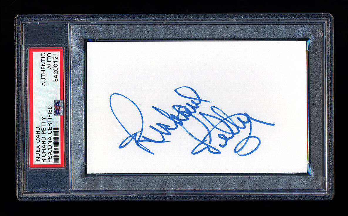 RICHARD PETTY SIGNED INDEX CARD MINT PSA/DNA SLABBED AUTOGRAPHED NASCAR HOF