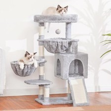 Indoor Cat House Tree with Large Padded Bed Cozy Condo Sisal Scratching Posts