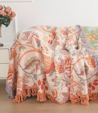 Boho Cotton Muslin Throw Blanket 80x90 Reversible Lightweight for Bed Sofa