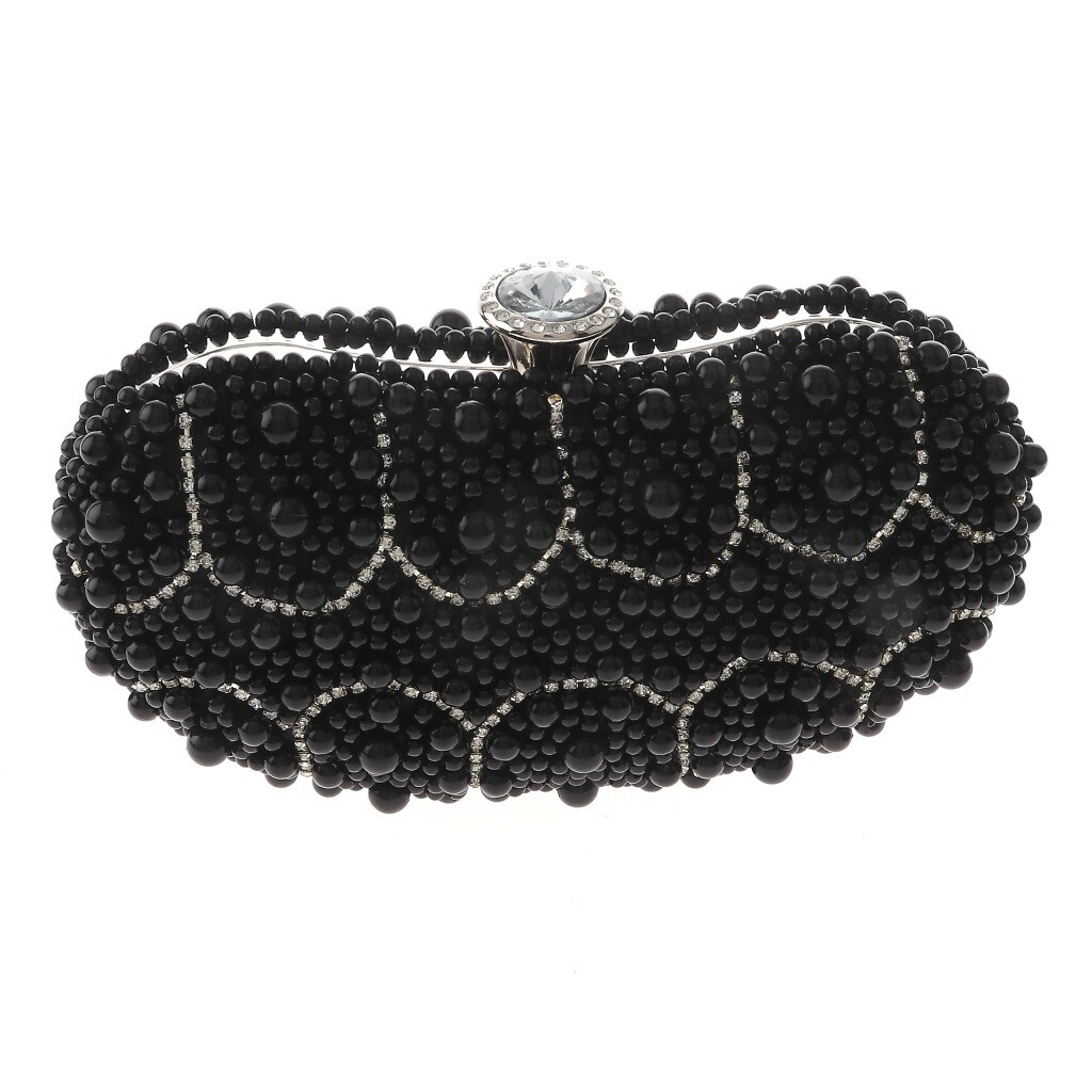 Silver Tone Metal Black Pearl Clutch Evening Bag TLX052-BLK