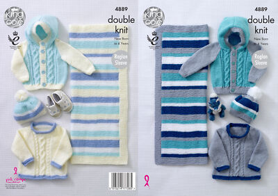 Baby DK Strickmuster Raglanärmel Pullover Jacke Mütze Decke King Cole 4889