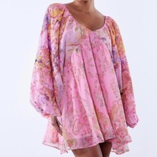 Fashion Nova Empire Waist Babydoll Dress Paisley Shift Size XS TieBack Fairy NEW