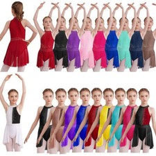 DE Kinder Mädchen Gym Ballett Lyrische Tanzkleider Leotard High-Low Tutu Röcke