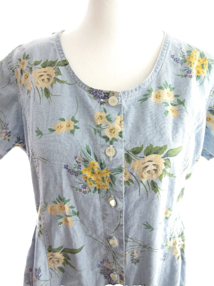 Maxi Vestido Liz Wear Mujer M Azul Manga Corta Floral Lazo Espalda Modesto Cottagecore Foto 4 de 4