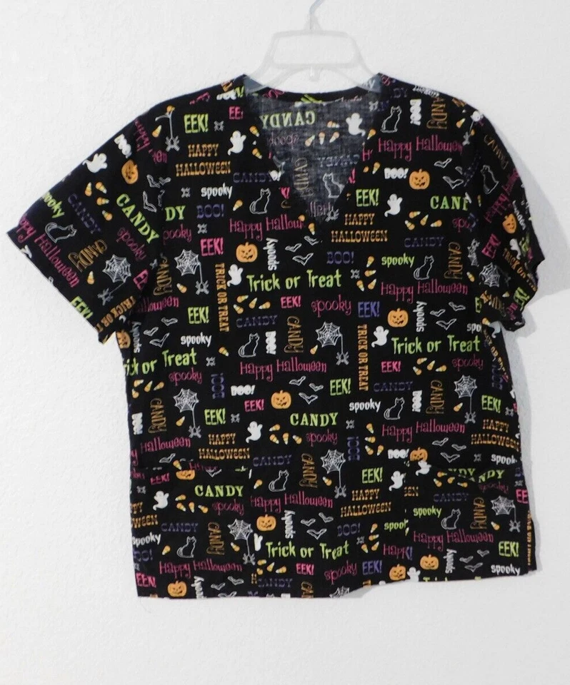 Scrub Top Women's Large Short Sleeve Halloween V Neck Medical Nurse XL - Image 2 of 4