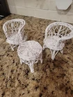 Vintage White Wicker Barbie Doll Furniture Set of 3 (One Wobbly Chair)