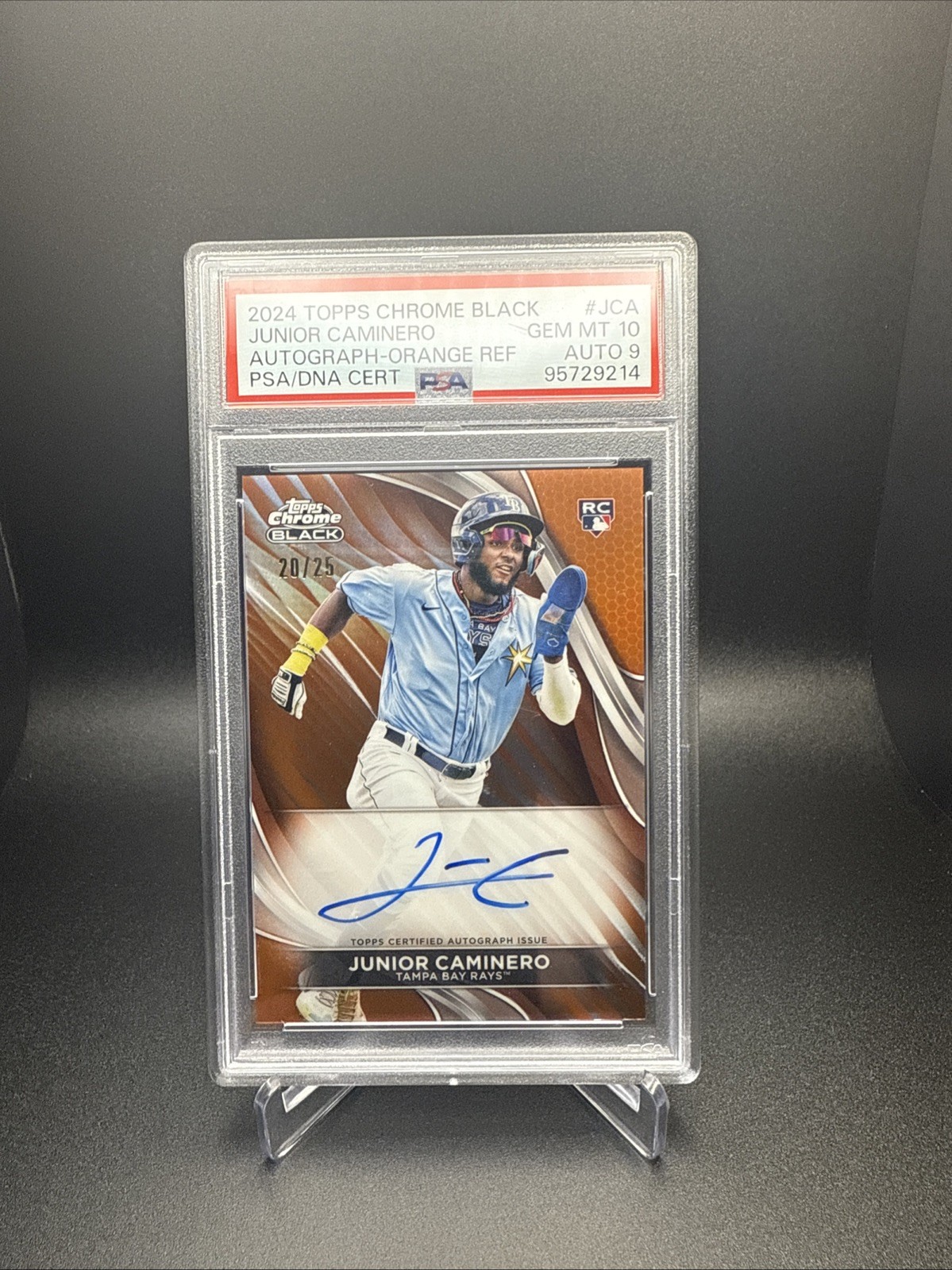 Junior Caminero 2024 Topps Chrome Black Autograph RC -Orange Refractor /25 PSA10