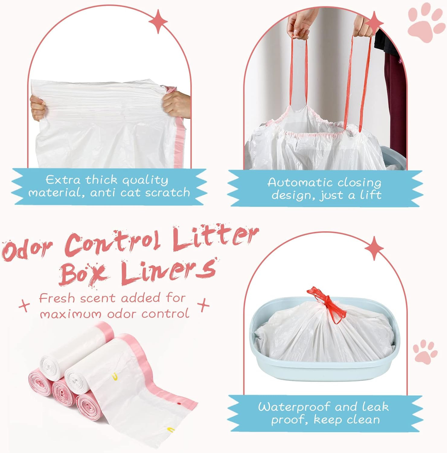 50 Count Large Cat Litter Box Liners 31 X 18 Inch Liners Bags with Drawstring Ca