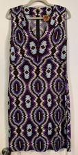 Tory Burch Sleeveless Purple/Black Geometric Print 100% Silk Jersey Dress L