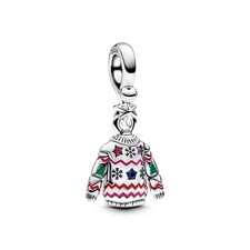S925 Sterling Silver Christmas Sweater Dangle Charm For women's Bracelet