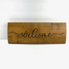 Wine Barrel Stave Wall Art Decor Welcome Sign Rustic Wood 14" x 5.5"