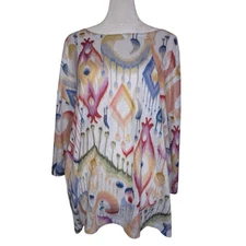 French Dressing Jeans FDJ Knit Abstract Watercolor Artistic Blouse XL