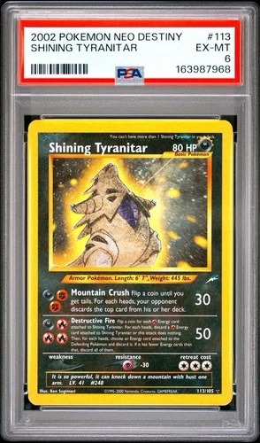 2002 Pokemon Shining Tyranitar 113/105 Neo Destiny Holo PSA 6