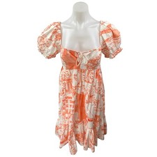 Urban Outfitters Wonderland Orange Puff Sleeve Ruffle Cutout Mini A-Line Dress L