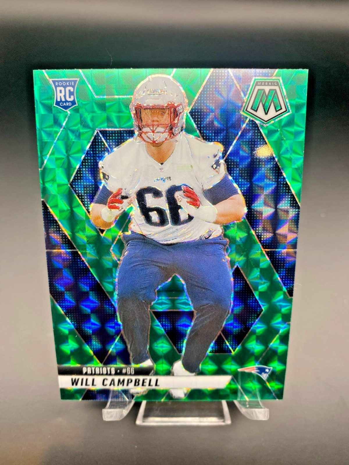 2025 Panini Mosaic - Will Campbell #378 Green Mosaic Prizm! NE PATRIOTS!! (RC)