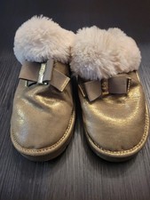 Michael Kors Grace Bow Slide-on Slippers In Gold with Faux-fur Size 5 Great Cond