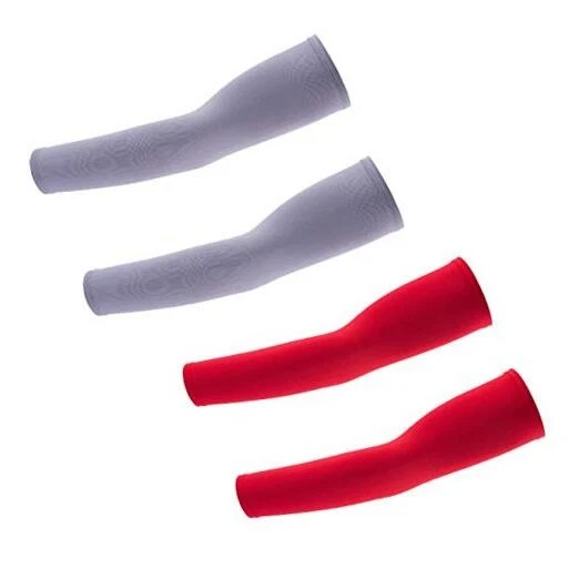 UV Protection Cooling Arm Sleeves - Arm Warmers Sun Protective Red + Light Gray