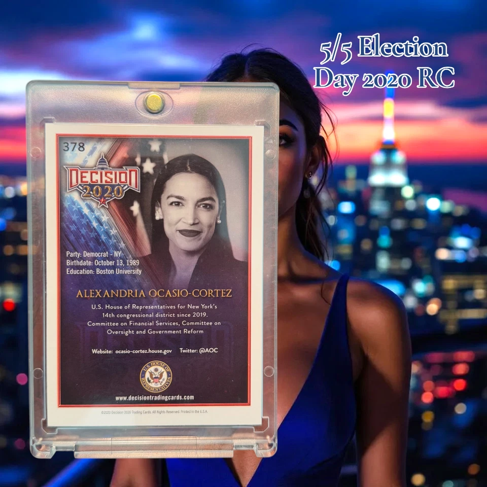 DECISION 2020 AOC RC 5/5 ELECTION DAY RAINBOW FOIL ULTRA RARE OCASIO-CORTEZ 2028 - Image 2 of 2