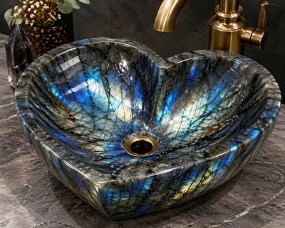 Labradorite Heart Sink Handmade Gemstone Wash Basin Luxury Bathroom Vanity