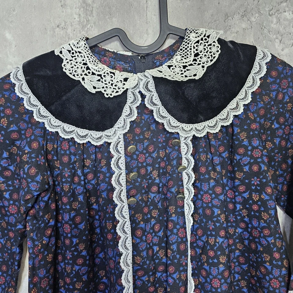 Vestido Vintage Gunne Sax Jessica McClintock Niñas 5 Floral Encaje Cuello Terciopelo Foto 3 de 4