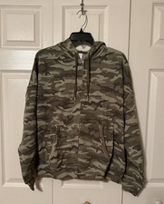 Victoria's Secret PINK Logo Green Camo Campus Fleece Full Zip Hoodie LARGE NWT 