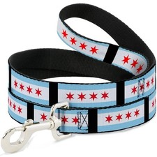 Chicago Flags Black Dog Leash 6 Feet Long 1.0 Inch Wide City Pride