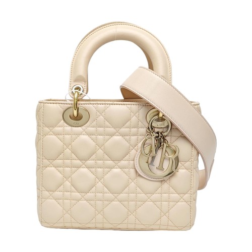 DIOR Lady Dior Small Pink Lambskin Quilted Cannage Top Handle Tote Shoulder Bag