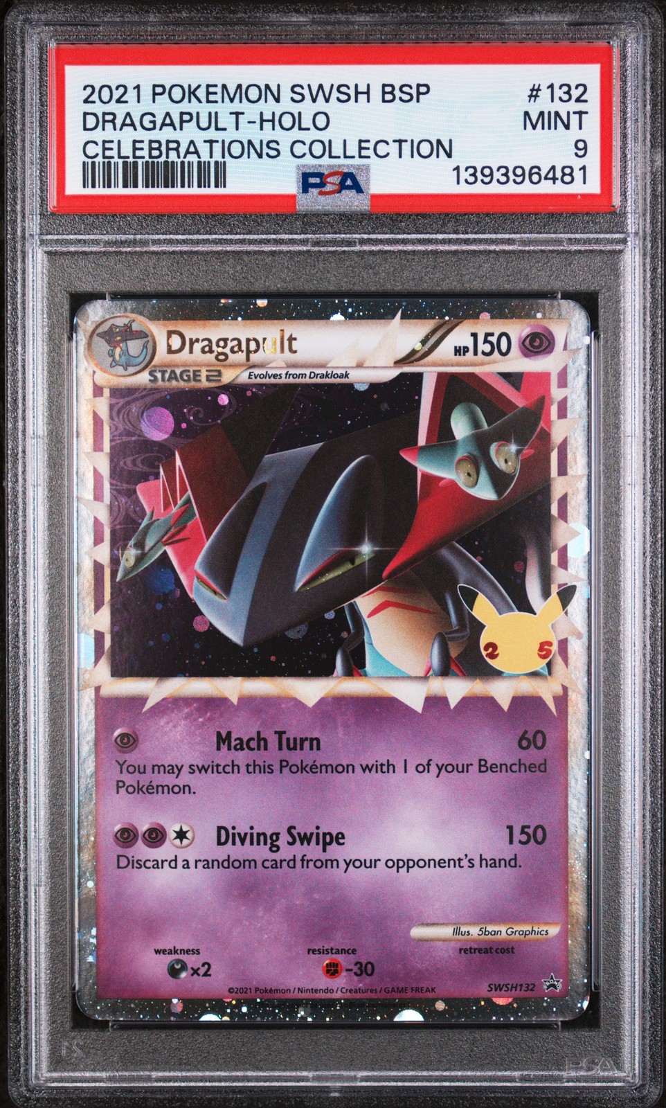 2021 POKEMON SWSH BLACK STAR PROMO CELEBRATIONS COLL #132 DRAGAPULT-HOLO PSA 9