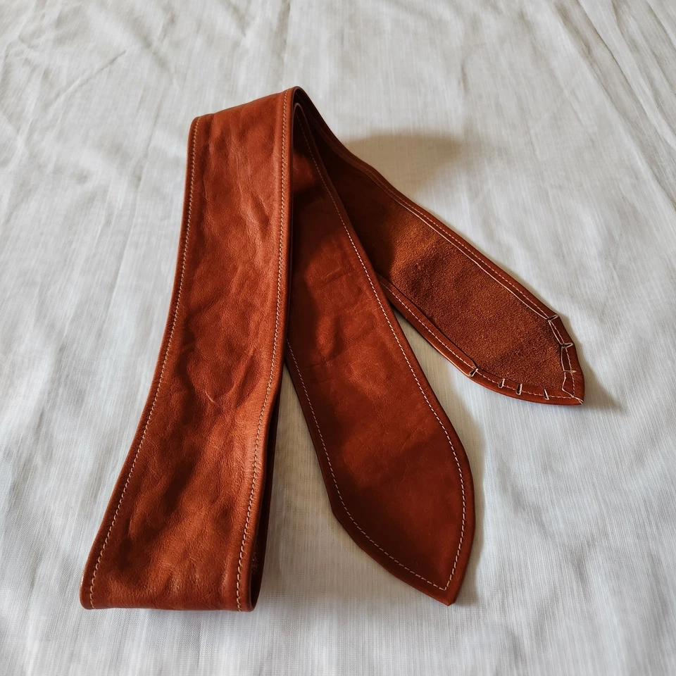 Cinturón de mujer naranja quemado de cuero envolvente ancho cintura alta corbata kimono Foto 2 de 4