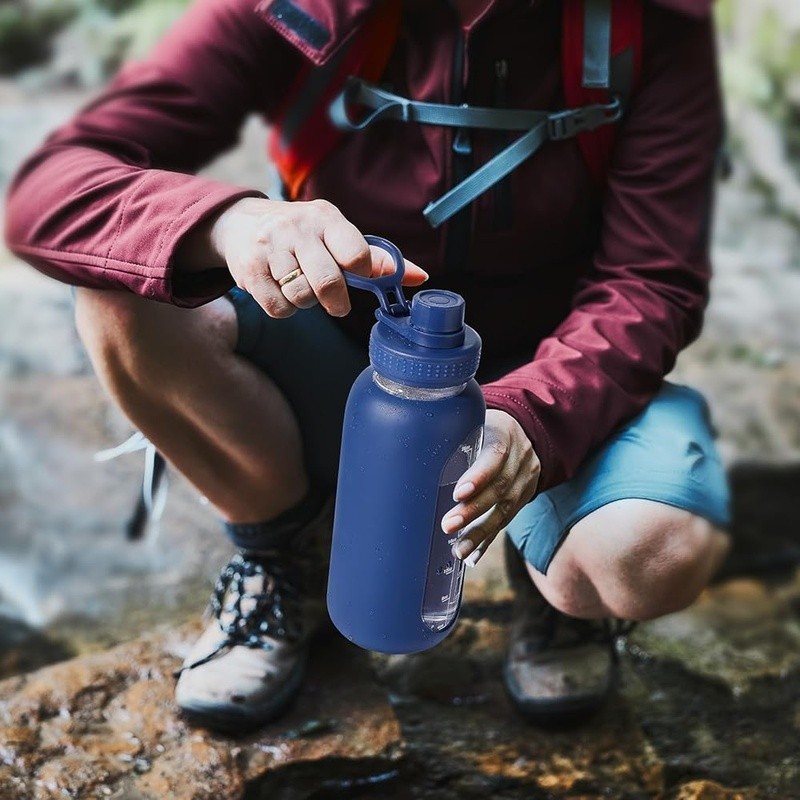 Borosilicate Glass Water Bottle W/ Straw Leakproof Wide Mouth Hydration New
