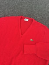 Vintage Izod Lacoste Acrylic V-Neck Sweater Red Mens Medium Long Sleeve Prep USA
