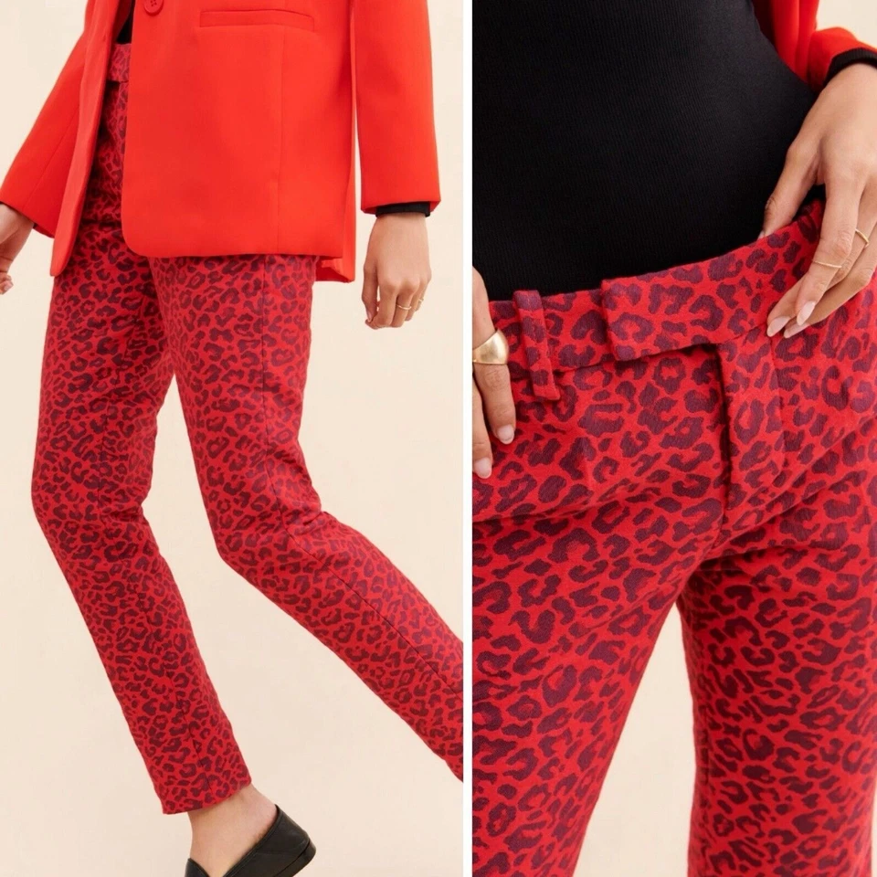Pantalones Zadig & Voltaire Mujer Leo Leo Leo Leopardo Jacquard Rojo Talla 36, EE. UU. 4 Calce Ajustado Foto 3 de 4