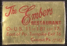 The Embers Restaurant at Quality Inn Carlisle PA matchbox