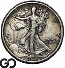 1916 Walking Liberty Half Dollar, Low Mintage Better Date, XF+