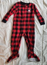 Carter  s Buffalo Plaid Fleece Footie Pajamas Sz 2T Santa Christmas Holiday