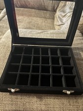 Velvet Jewelry Organizer Tray Glass Adjustable 24 Grid Ring Earring Display Box
