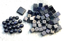 Lot of Dark Blue Goldstone beads 6mm square 4-6mm round great sparkle 42 grams